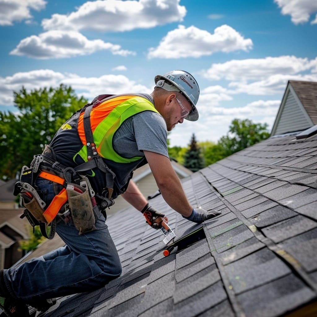 An image capturing our team expertly installing a new roof in Winnipeg