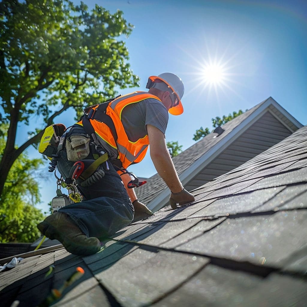 A photo of one of our roofers during a job of installing a new roof in Winnipeg