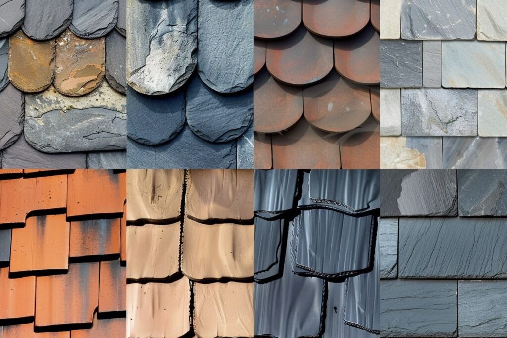 A photo of collage of different types of roofs